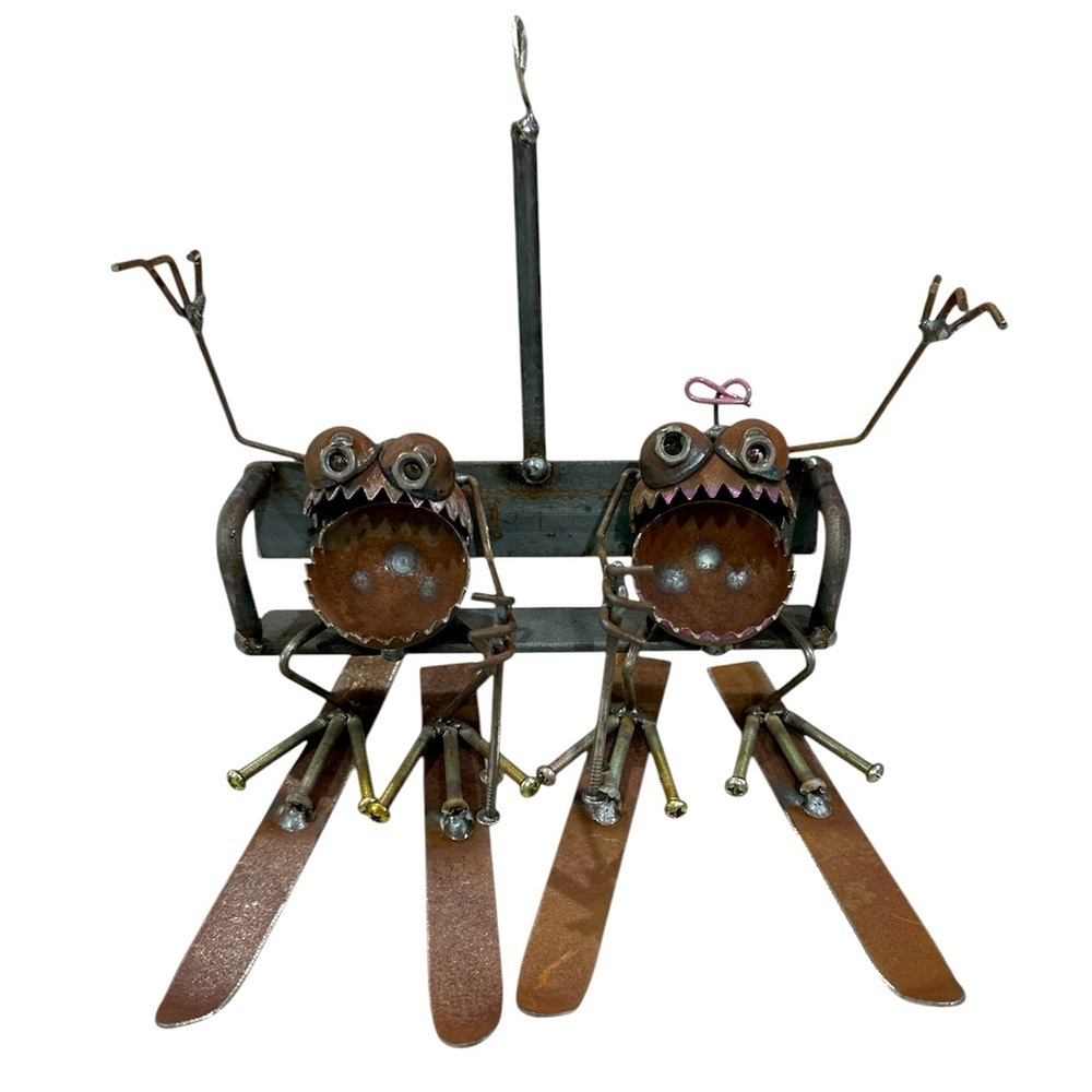 Sugarpost Gnome-Be-Gone SMALL CHAIRLIFT COUPLE, Metal sculpture